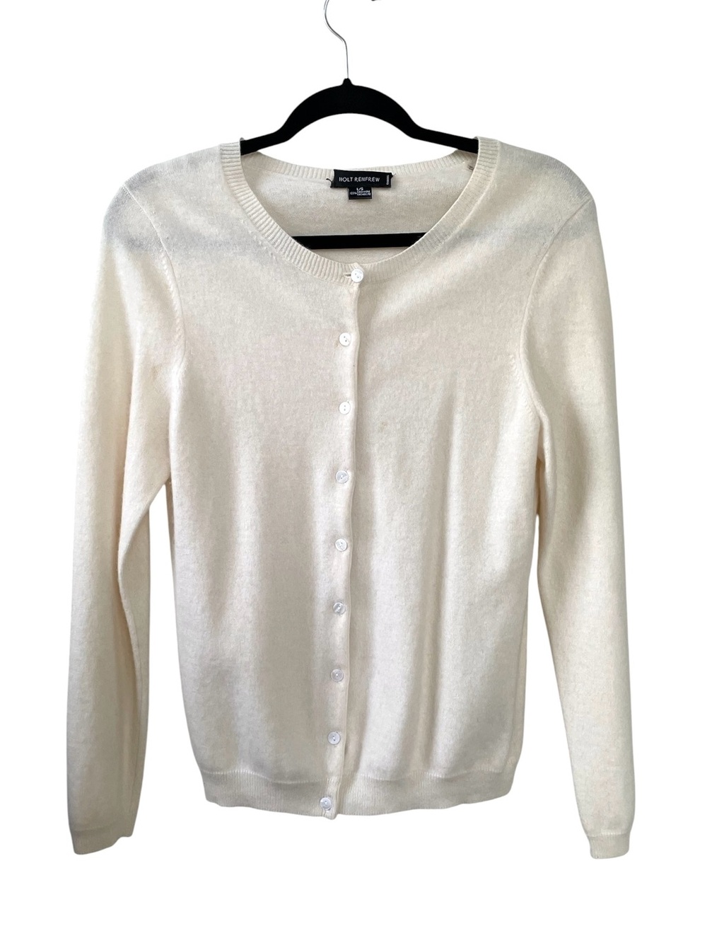 HOLT RENFREW Cashmere Button-Front Cashmere Cardigan Sweater Cream L